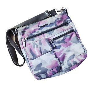 Baggallini Gray & Purple Camo Crossbody Bag Lightweight Nylon Lots of Pockets